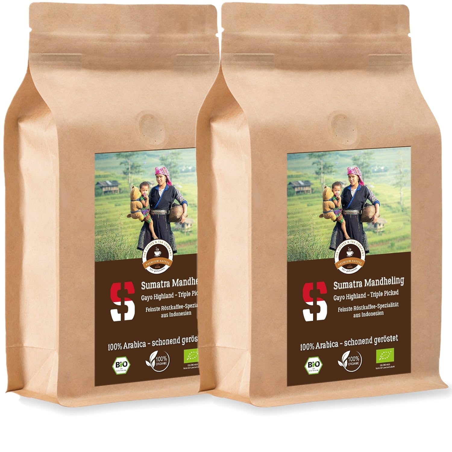 Coffee Globetrotter - Sumatra Mandheling Gayo Highland - Organic - 2 x 1000 g Very Fine Ground - for Fully Automatic Coffee Grinder - Roasted Coffee from Organic Cultivation | Refill Pack Economy Pack