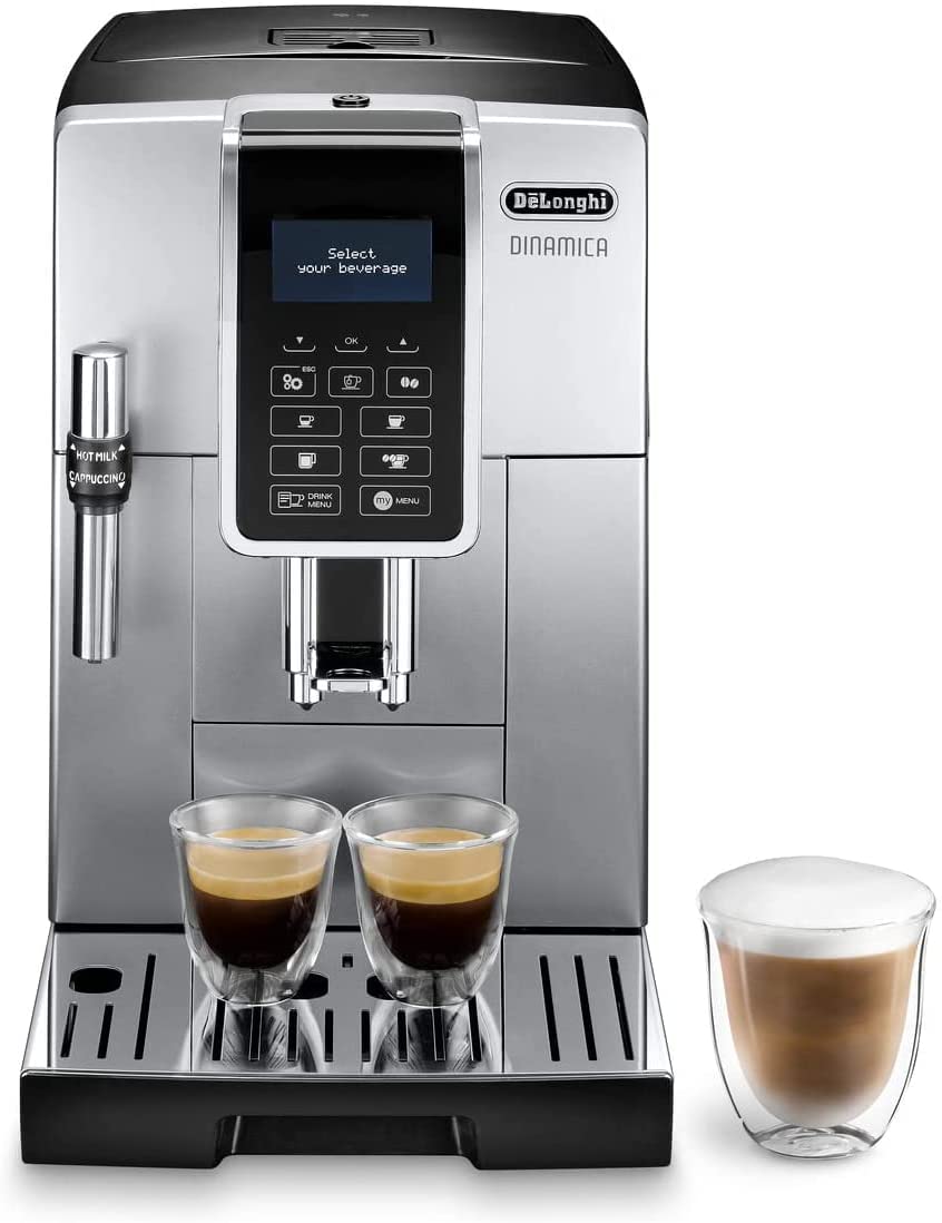 DeLonghi De’Longhi Dinamica ECAM 350.15.B fully automatic coffee machine (1450 watts, digital display, milk frother, favorite drinks at the push of a button, removable brew group, 2-cup function) black
