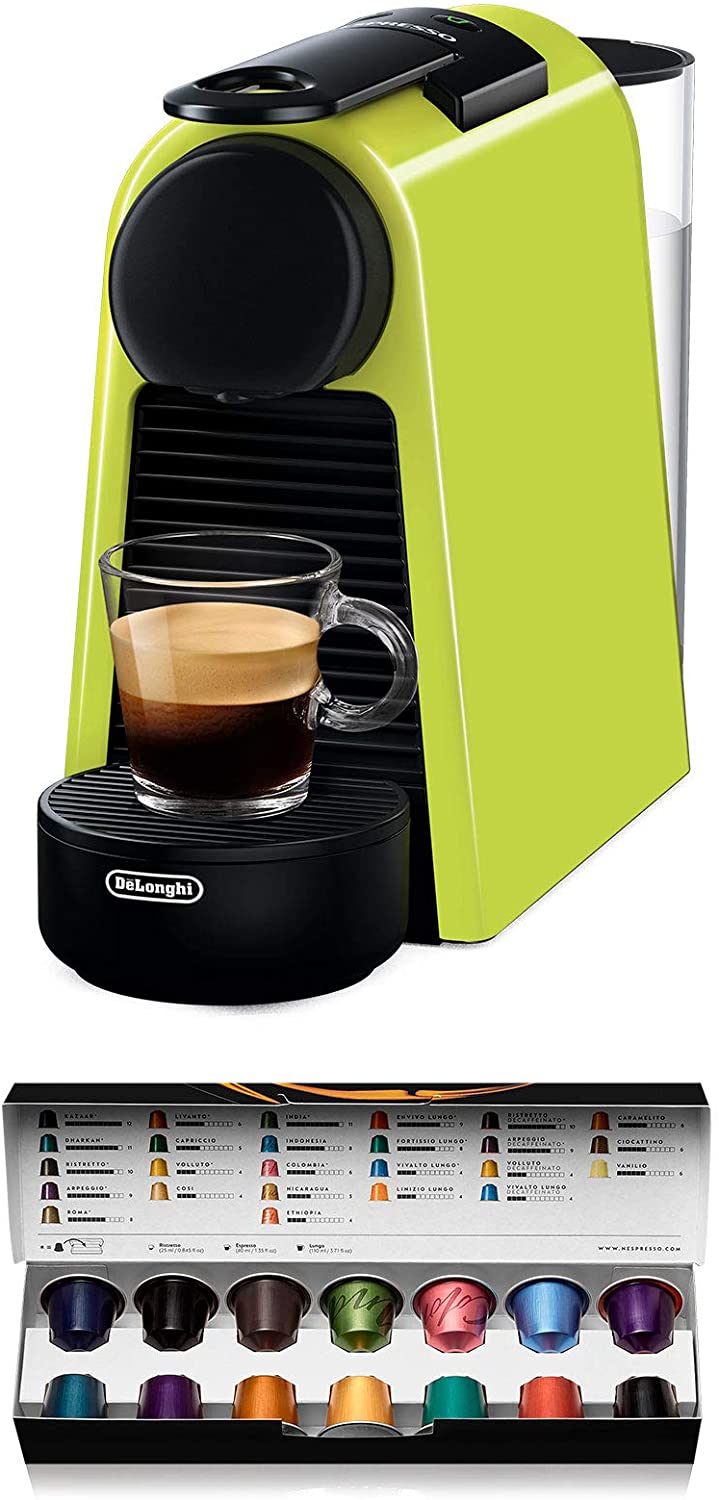 DeLonghi De\'Longhi Nespresso Essenza Mini EN 85.L Coffee Capsule Machine, Welcome Set with Capsules in Different Flavours, 19 Bar Pump Pressure, Space-Saving, Lime