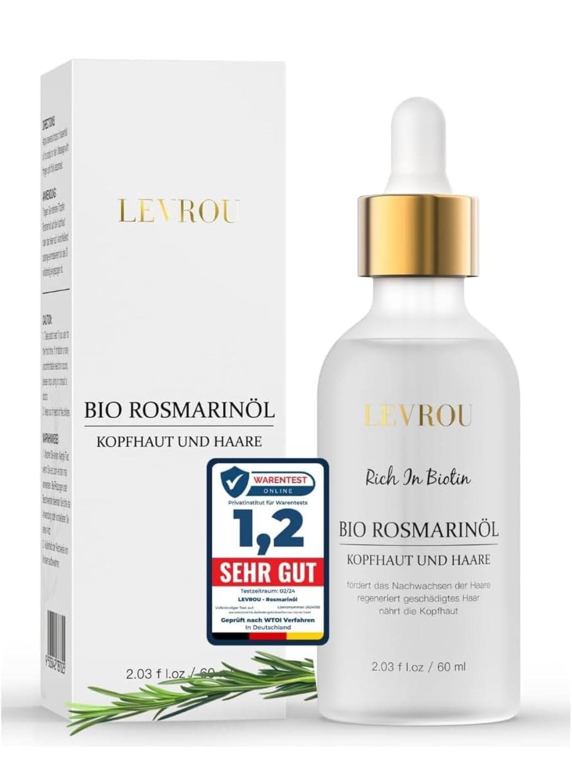 Levrou® Organic Rosemary Oil Hair | Hair Oil Rosemary Mint Oil with Castor Oil, Biotin, Argan Oil, Jojoba Oil Strengthens and Nourishes Hair Rosemary Oil for Hair 60 ml Scalp Treatment (Pack of 1)
