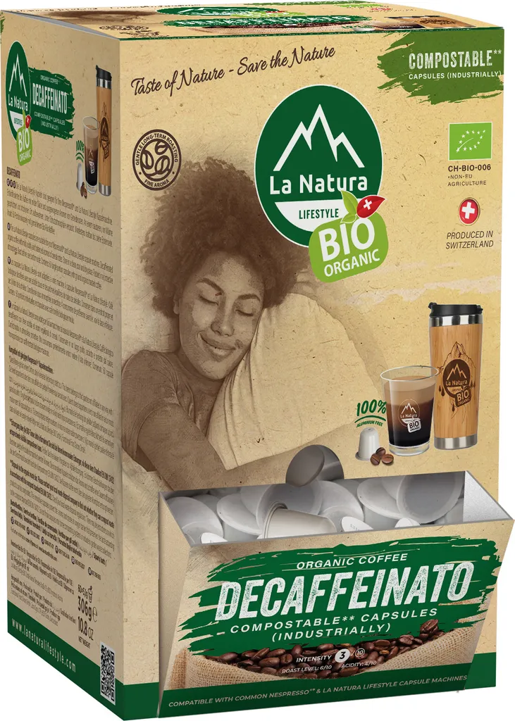 Decaffeinato Coffee Super Box 100 Coffee Capsules | La Natura Lifestyle Organic 510g | Bio-based | Nespresso®*³ compatible