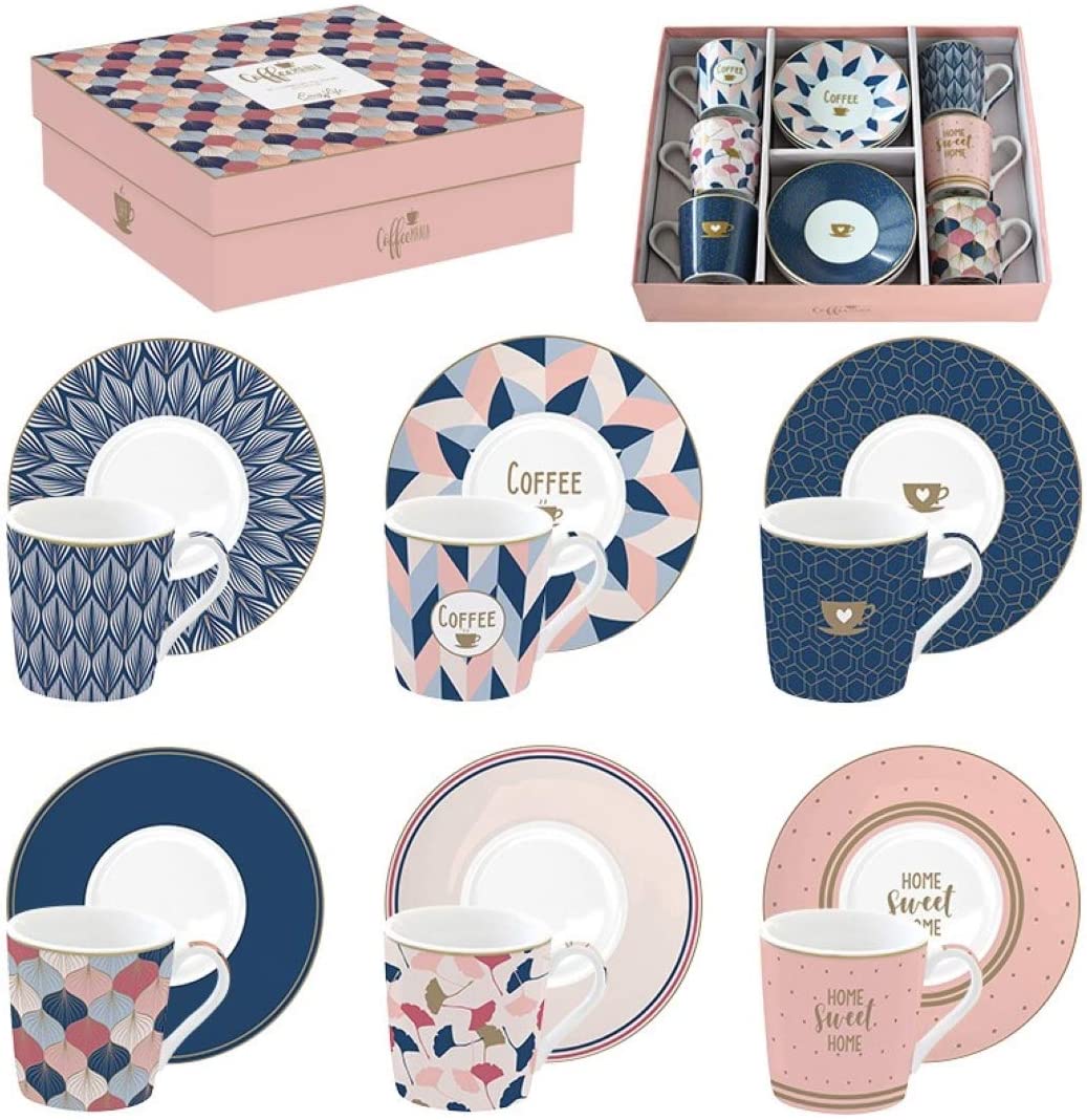 Easy Life Dekoria Espresso Cups Set Cafe Mania Rose & Blue Set of 6 100 ml gift.