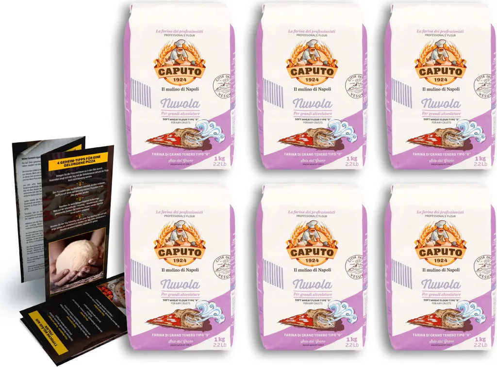 DELICRET - 6x 1kg Caputo Nuvola + Original Pizza Recipe and Tips | Proving times up to 2 - 48 hours | Pizza Flour Type 0 | Pizza Flour