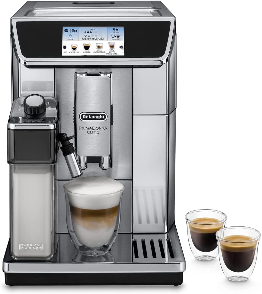 DeLonghi ECAM650.75MS Prima Donna Elite Automatic Coffee Machine, Stainless Steel, TFT Touch Screen Colour Display, 15 Bar Pump Pressure, 470 x 260 x 360 mm, Silver