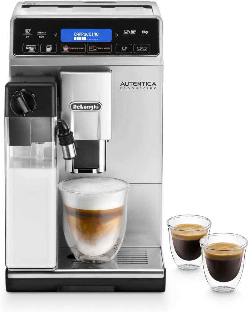 DeLonghi De\'Longhi Autentica Cappuccino ETAM 29.660.SB Fully Automatic Coffee Machine with Milk System, Cappuccino and Espresso at the Touch of a Button, Digital Display with Clear Text, 2 Cup Function, Silver.