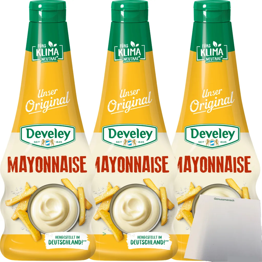 Develey Mayonnaise unser Original 3er Pack (3x500ml Flasche) + usy Block