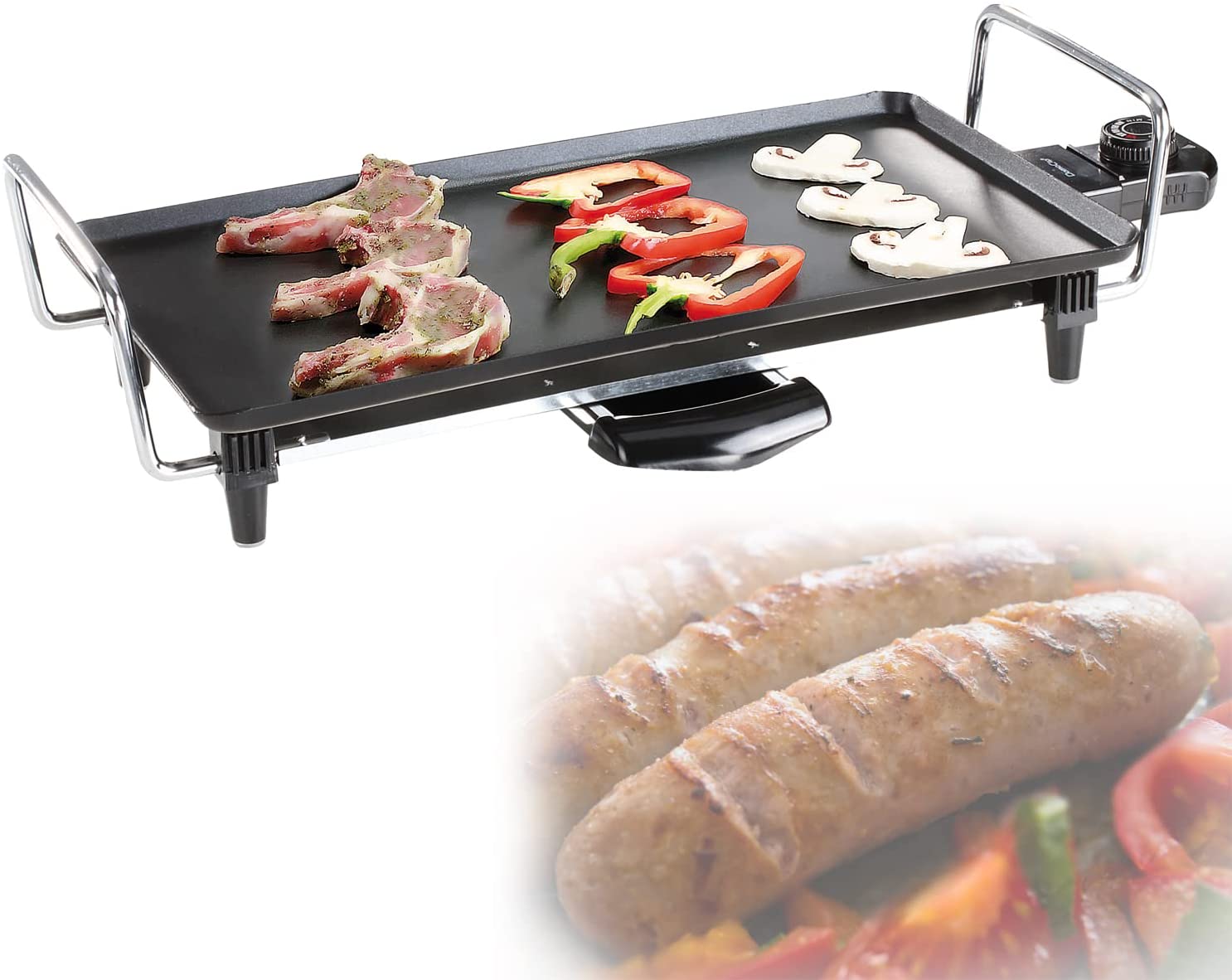 LIVOO Teppanyaki Grill with Strong 2000 Watt Electric Grill (Japanese Grill, Table Grill, Grease Collection Container, Grill Plate Approx. 40 x 23 cm, Easy to Clean)