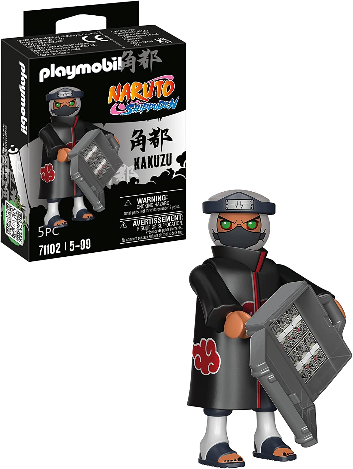 Playmobil Naruto Shippuden 71102 Kakuzu in Black Coat with Red Clouds and Case, Creative Fun for Anime Fans With Great Details and Authentic Extras, 5 Pieces, From 5 Years