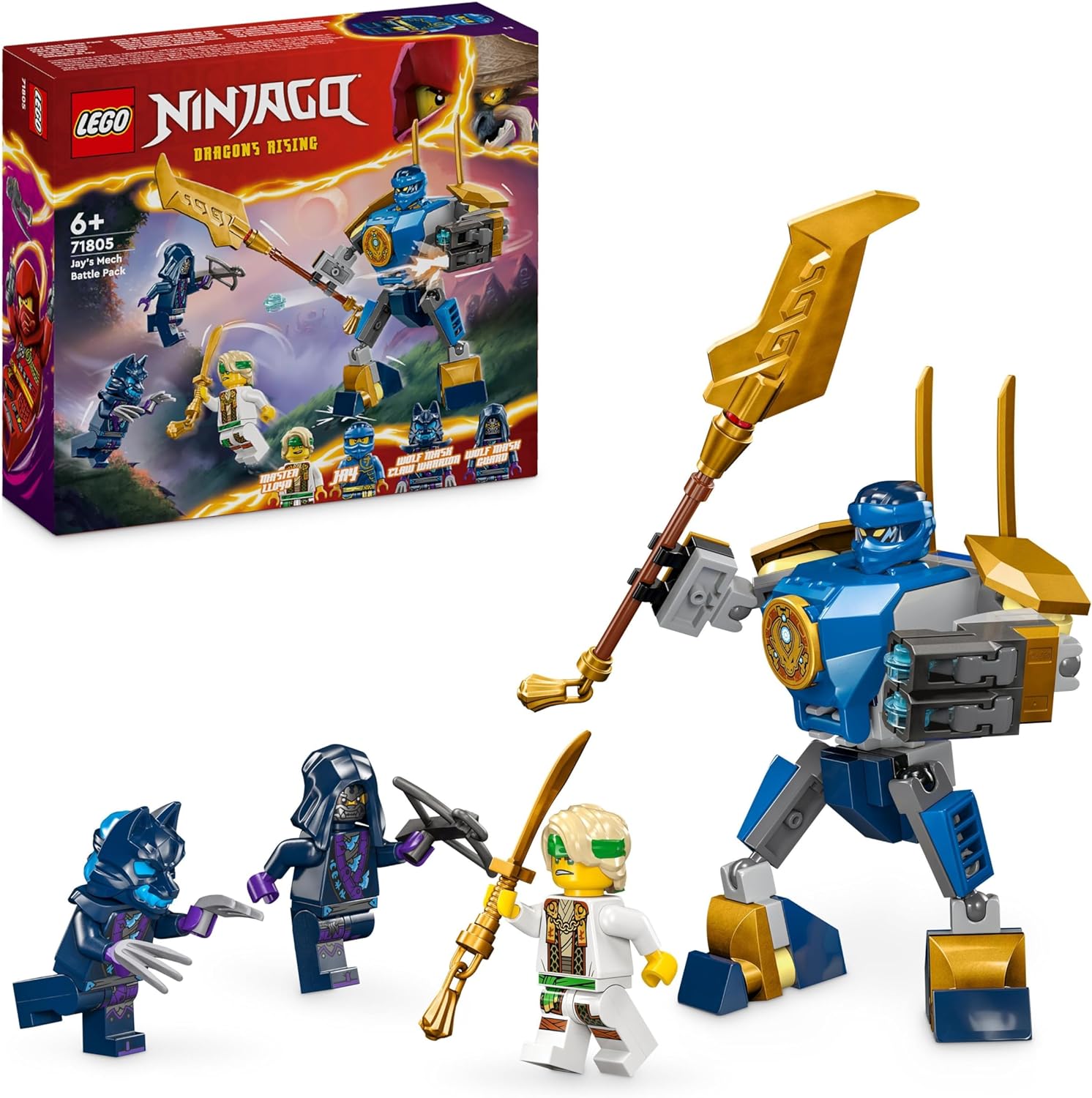 LEGO Ninjago Jay Battle Mech, Ninja Toy for Children with Figures Including Jay Mini Figure with Mini Katana, Action Figures & Mechs, Small Gift for Creative Boys and Girls from 6 Years 71805