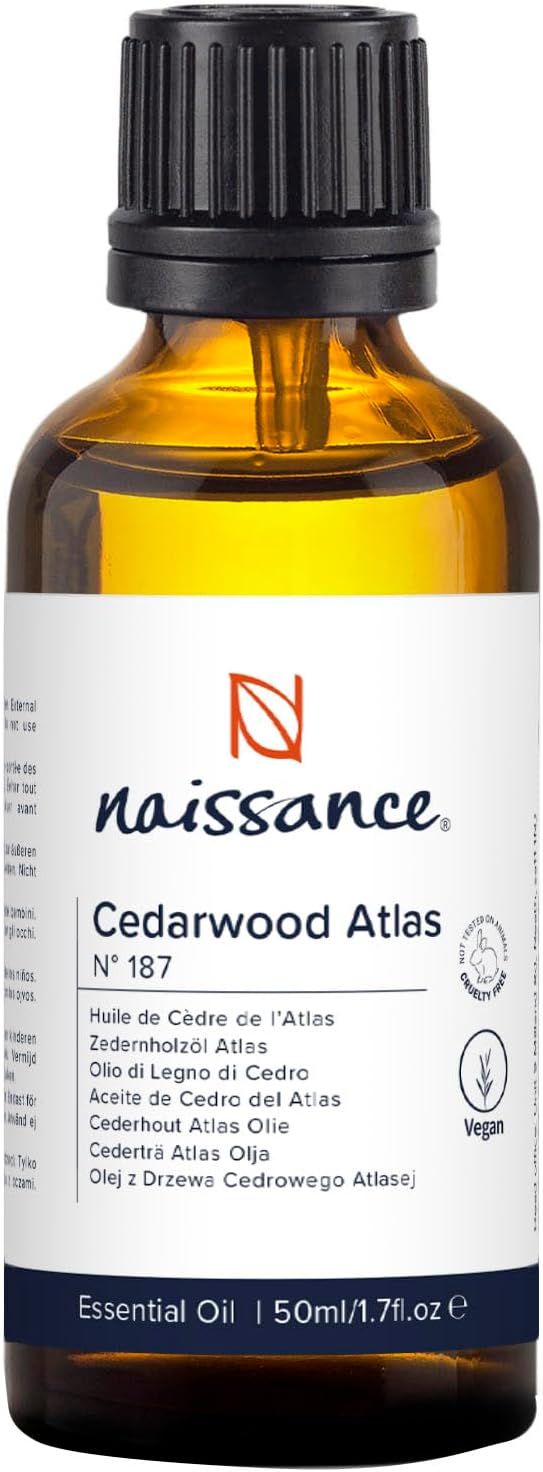 Naissance Cedarwood Oil, Atlas (No. 187) - 50 ml - 100% Natural Pure Cedar Wood Essential Oil for Natural Cosmetics, Aromatherapy, Oil Burner - Fragrance Oil for Aroma Diffuser