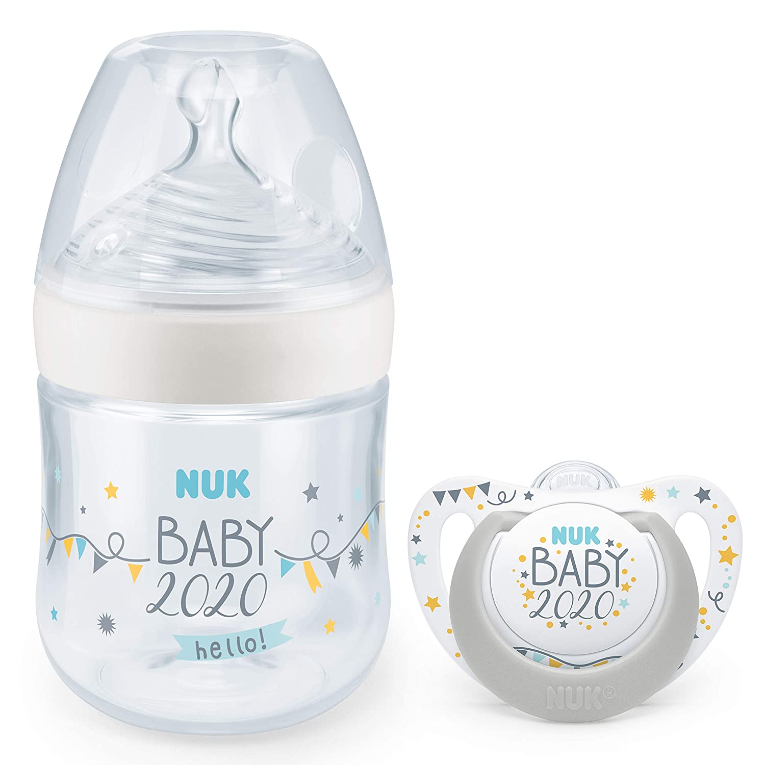 NUK Baby Bottle Set 1 x Genius Dummy Nature Sense Baby Bottle 0-6 Months 150 ml BPA Free White