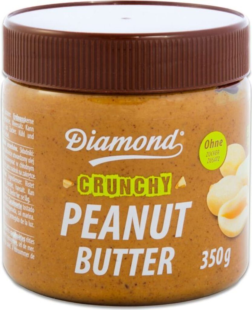 DIAMOND Erdnussbutter Crunchy - mit Erdnussstückchen 350g | Ohne Zuckerzusatz | Peanut Butter | Erdnusspaste