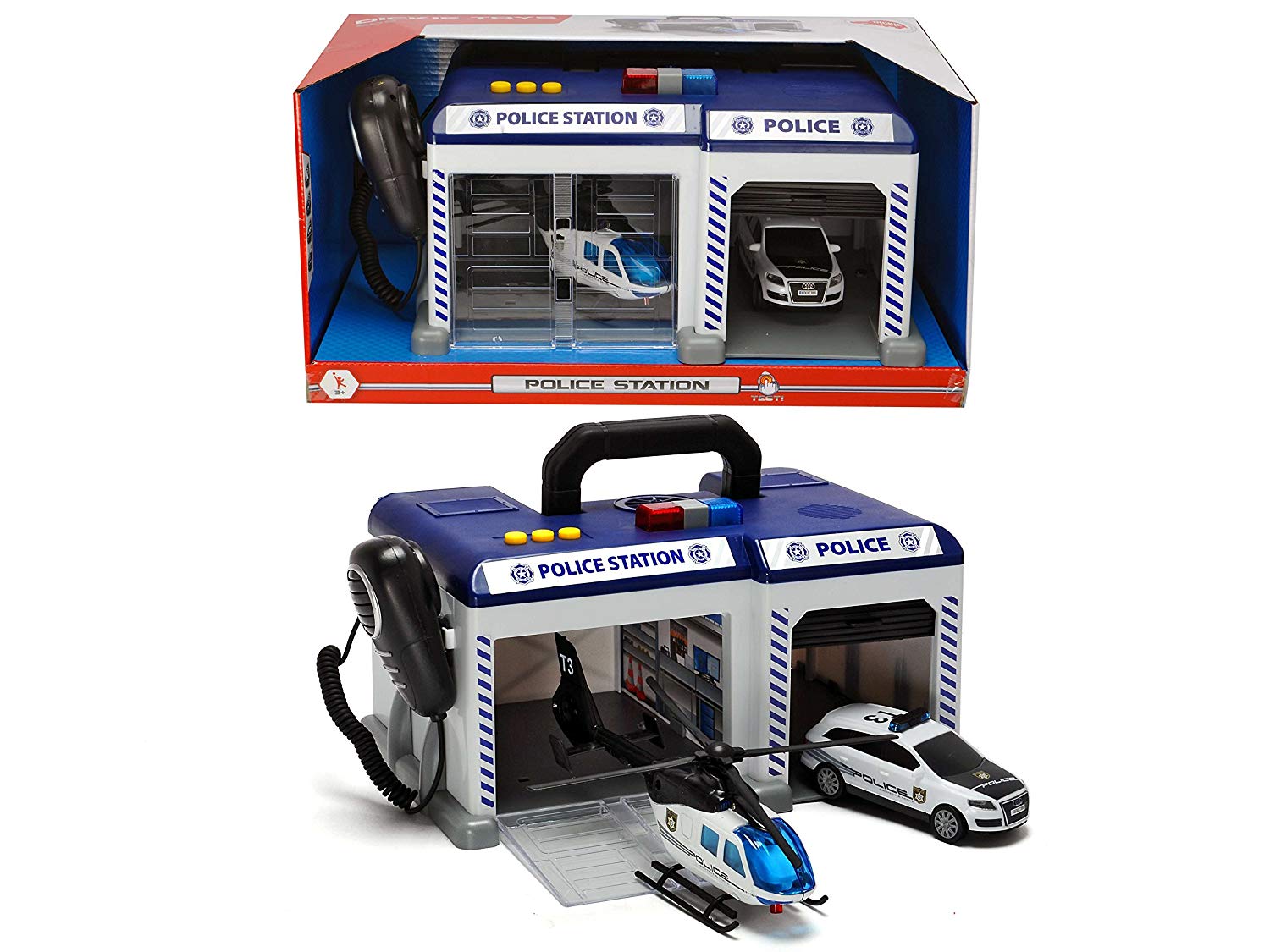 Dickie 203716012038 Police Sos Station With 2 Vehicles 14 Cm Lights And Sou