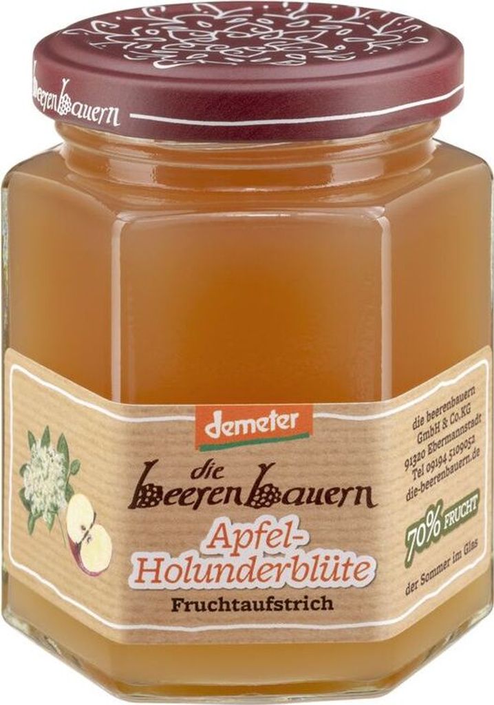 Die Beerenbauern Apfel-Holunderblüte Fruchtaufstrich -- 200g x 6  - 6er Pack VPE