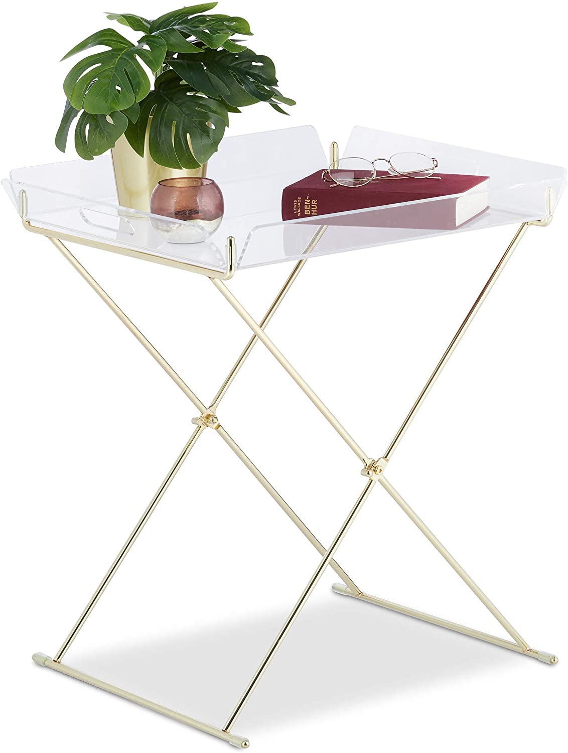 Relaxdays Folding Tray, Removable Acrylic Tray, Standing Tray With Metal Fr