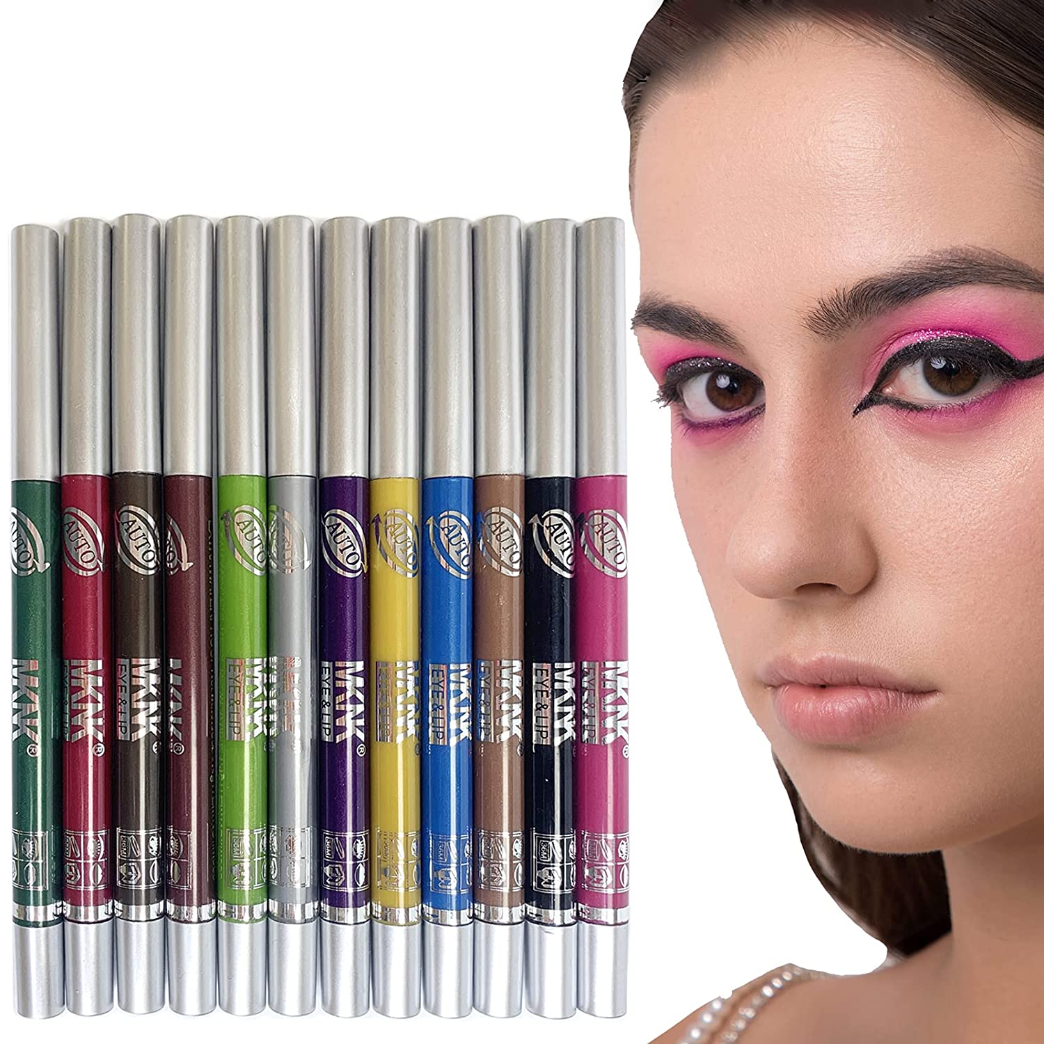 AONAT 12 Colours Eyeliner Pencil Waterproof Liner Pencil Beauty Makeup Set Colourful Colour Eyeliner Set Long Lasting Shadow Pen