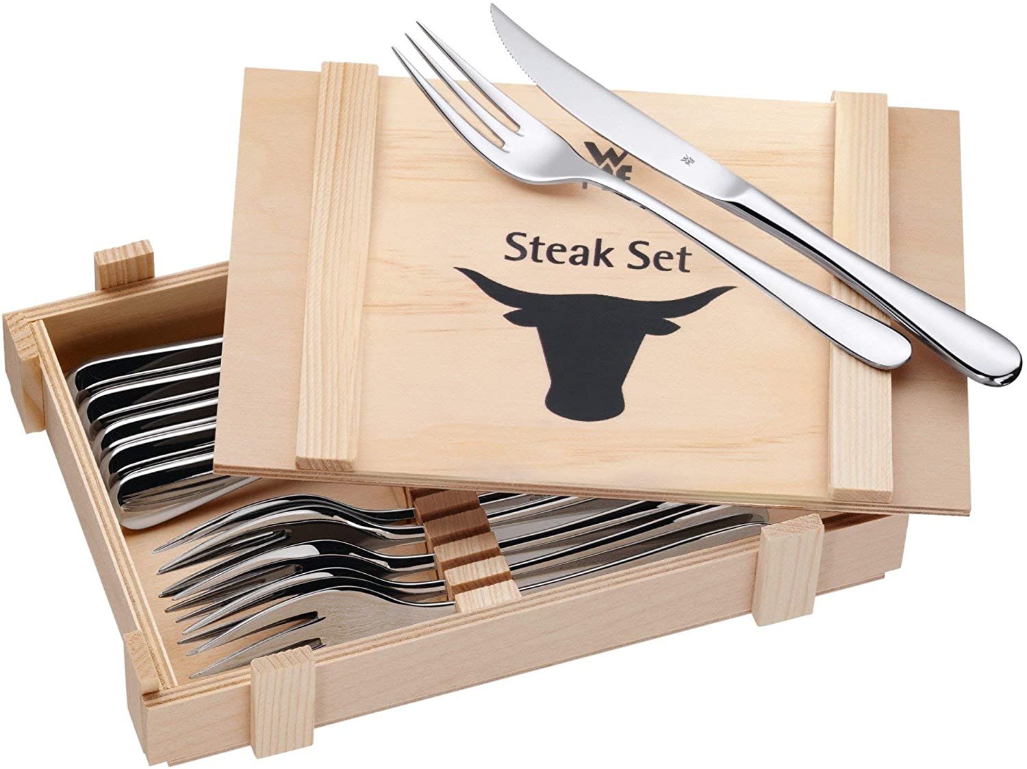 WMF 12-piece steak cutlery set in wooden case, normal