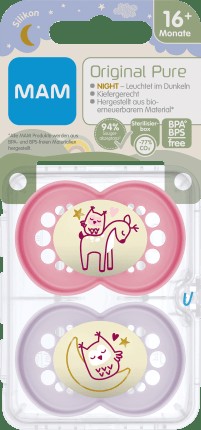 Schnuller Original Pure Night Silicon Pink/Lila, from 16 months, pink, 2 hours