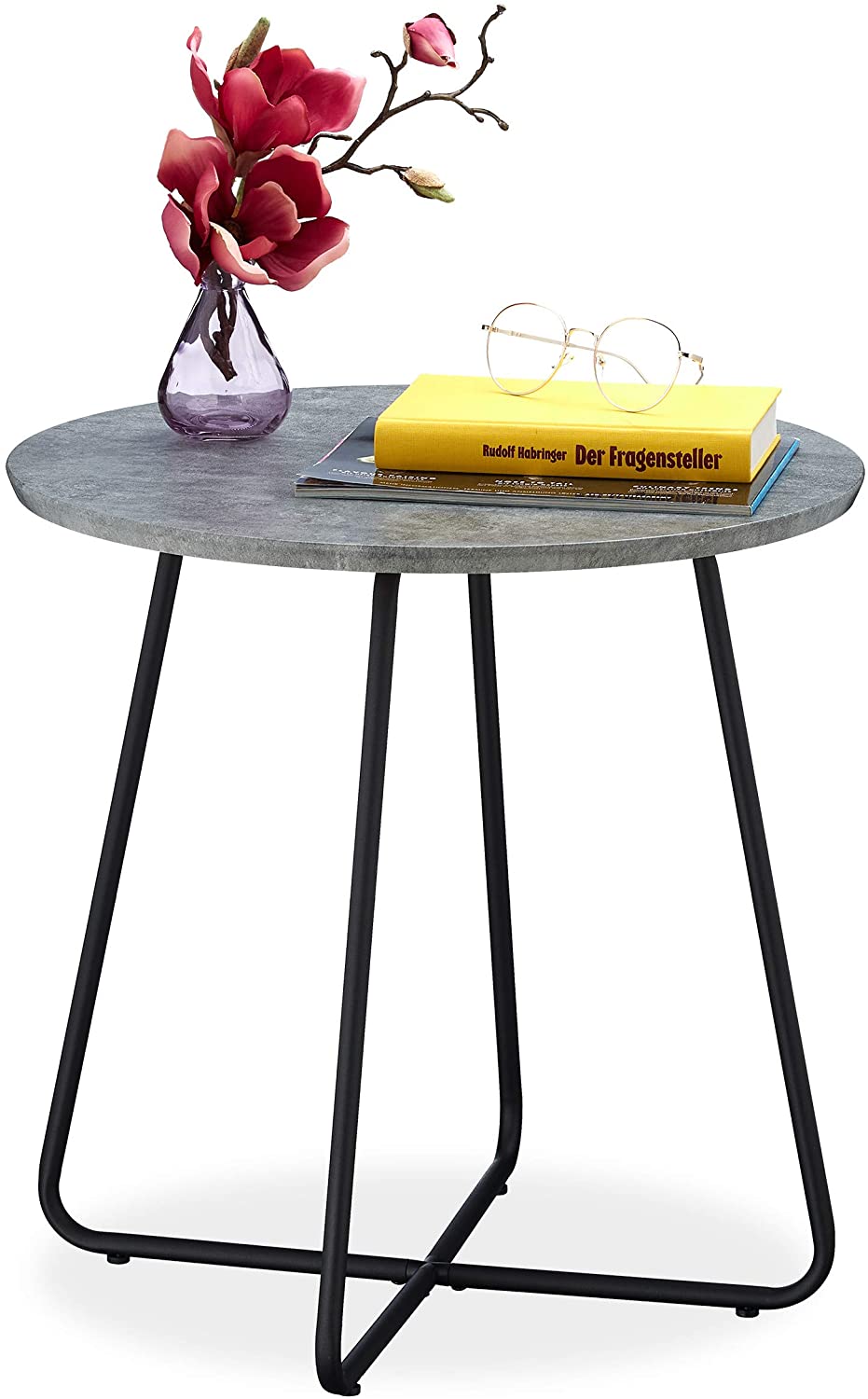 Relaxdays Side Table Concrete Look Modern Sofa Table Round Mdf & Metal Livi
