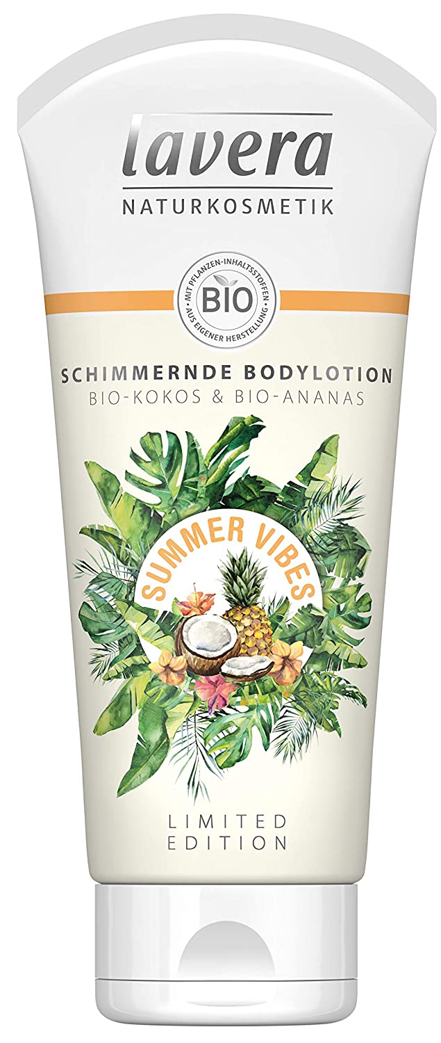 Lavera Summer Vibes Shimmering Body Lotion Organic Coconut & Organic Pineapple Vegan Organic Plant Active Ingredients Natural Cosmetics Pack of 2 x 200 ml