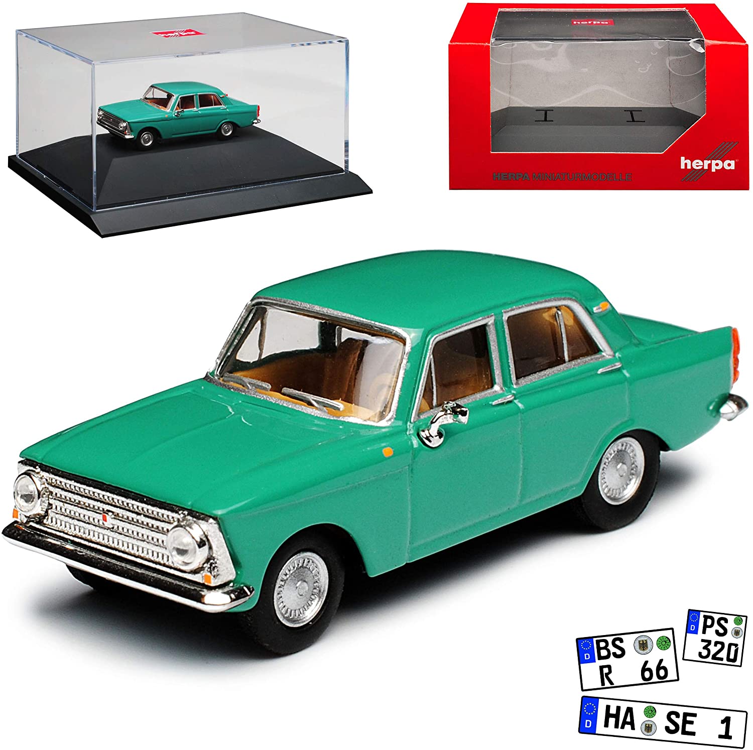 Moskvich 408 412 Limousine Turquoise Green Ddr 1964-1975 With Base And Disp