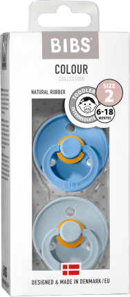 BIBS Pacifier Colour Latex, blue/light blue, Gr. 2, 6 - 18 Months, 2 Pcs