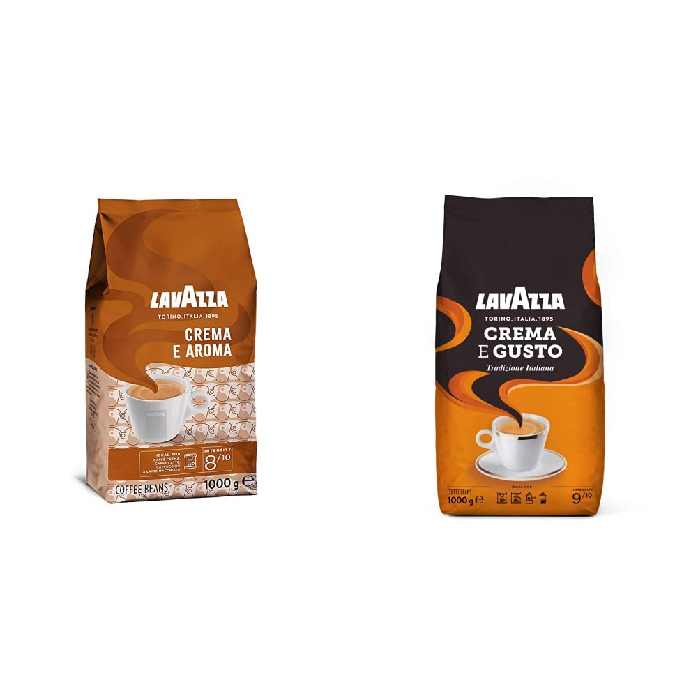 Lavazza, Crema e Aroma &, Crema e Gusto Tradizione Italiana, Roasted Coffee Beans with Spicy Aromatic Notes, Ideal for an Espresso, Arabica and Robusta Coffee Beans, 1 kg Pack