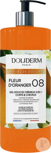 Doliderm shower gel 2in1 body and hair orange blossom 08 pump bottle 1l