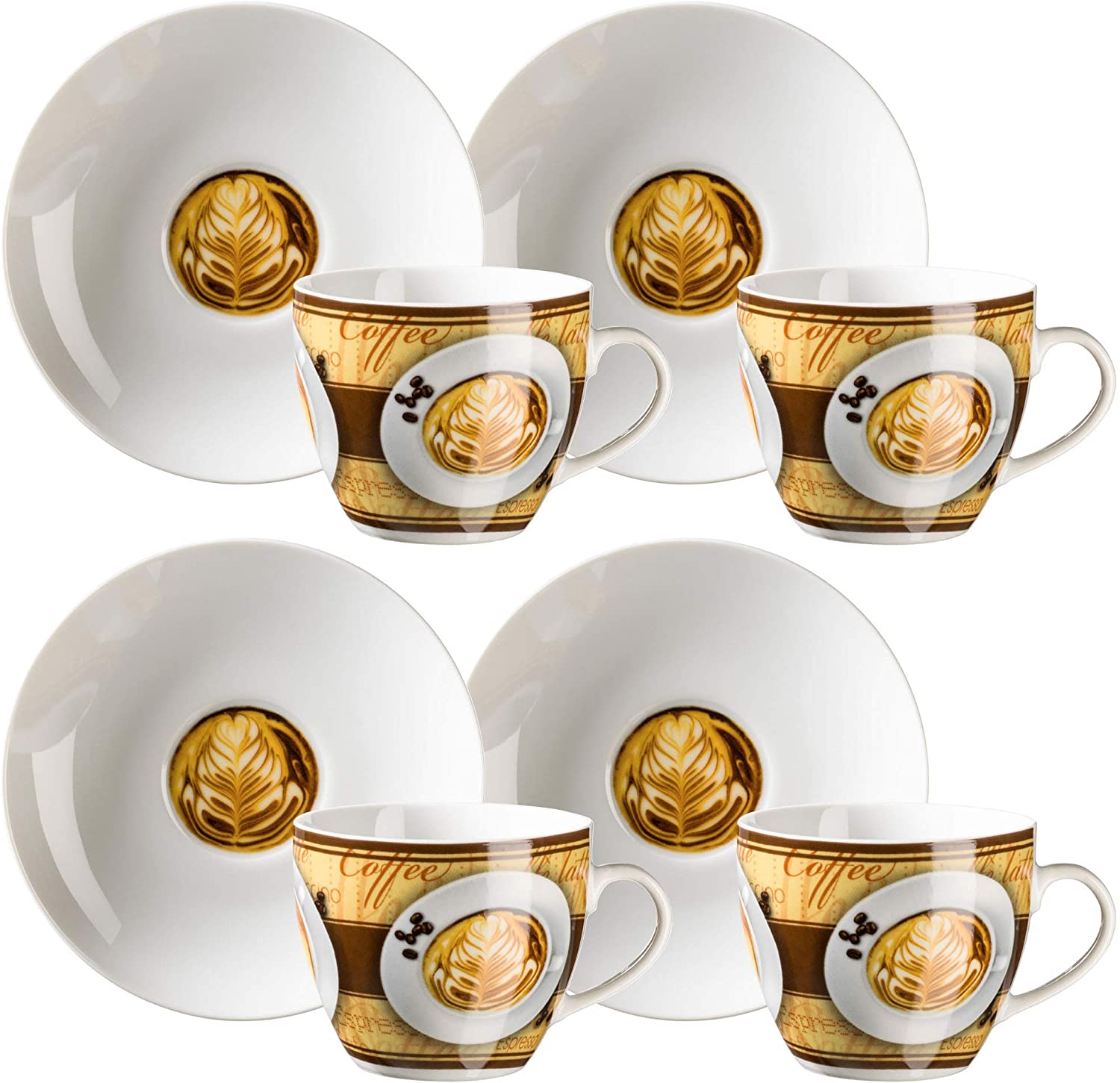 Domestic by Mäser Coffee Fantastic 4 Coffee Cups with Saucers, Set of 8