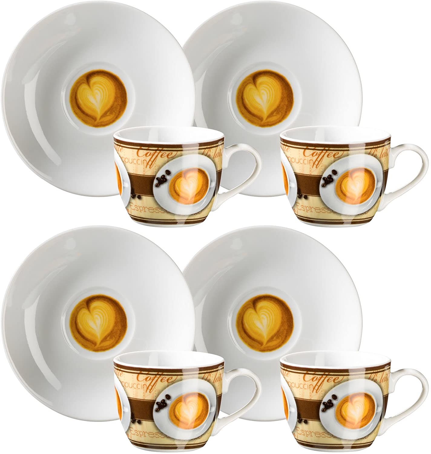Maser Domestic by Mäser Coffee Fantastic 4 Espresso Cups with Saucers, Set of 8