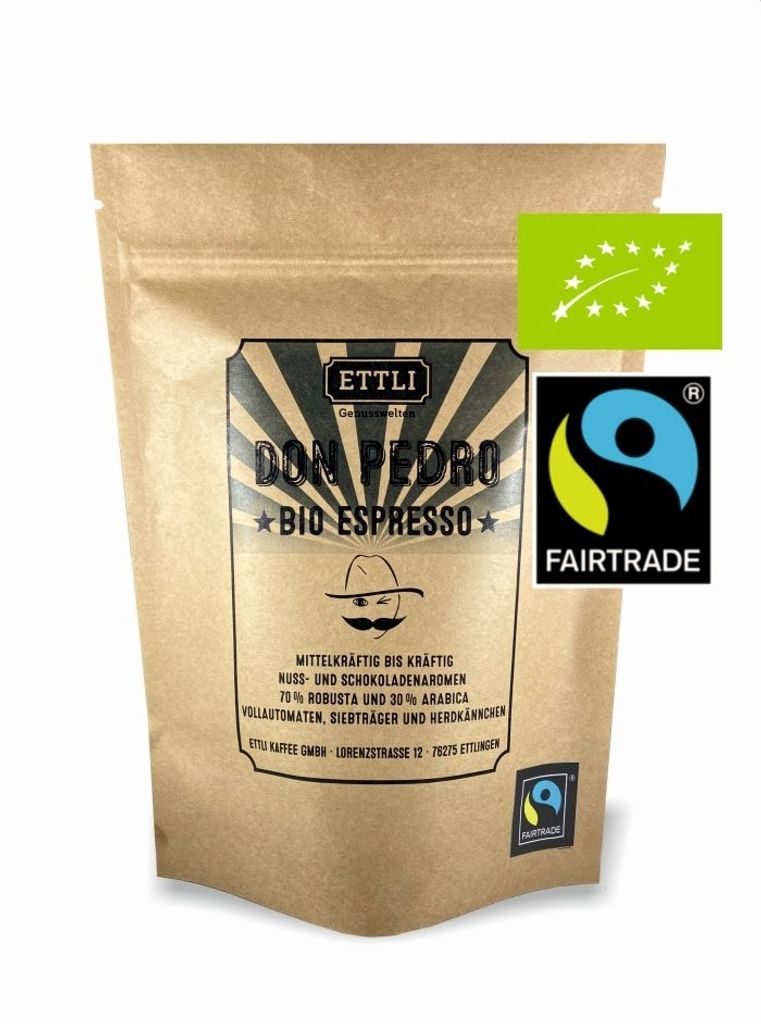 DON PEDRO Espresso Fairtrade 500g Ettli Coffee Beans 30% Arabica and 70% Robusta