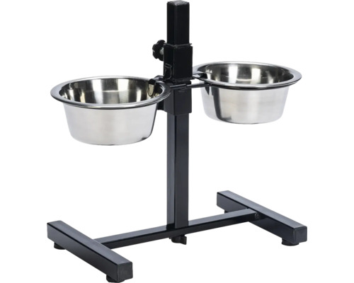 Double bowl stand Karlie twin feeder height adjustable up to 30 cm with two stainless steel bowls ø 13 cm, 380 ml each