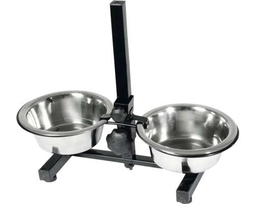 Double bowl stand Karlie twin feeder height adjustable up to 30 cm with two stainless steel bowls ø 16 cm, 800 ml each