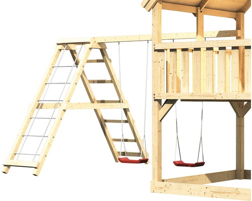 Double swing extension AKUBI Lotti, Danny, Luis with climbing frame, net ramp