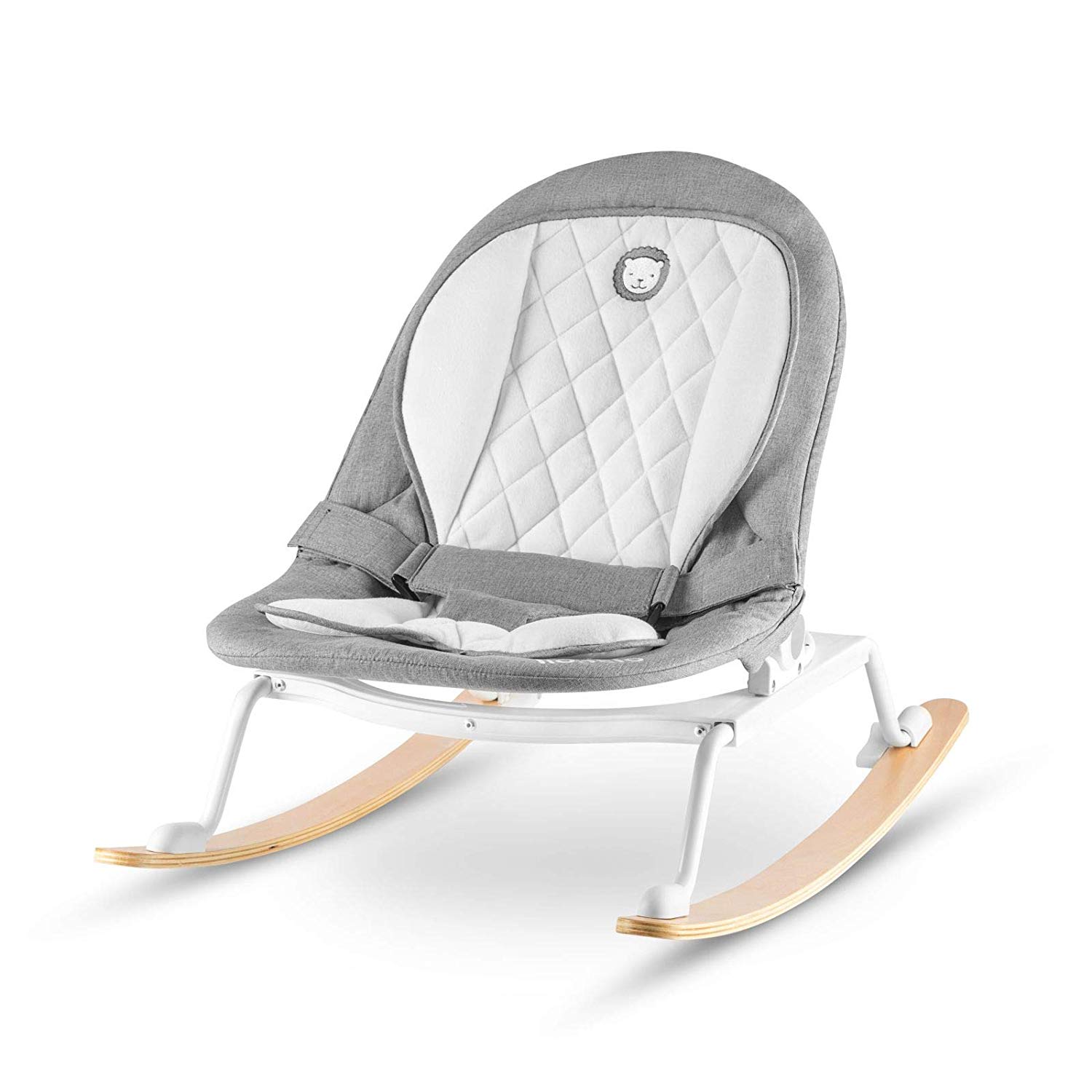 Lionelo Pink Baby Rocker Baby Swing from Birth to 9 kg Insert for Newborns Wooden Runners Reclining Position Seat 90 Degree Rotatable Scandinavian Design Foldable Grey / White