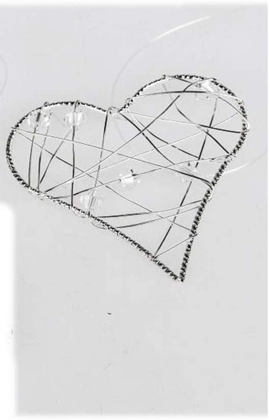 Formano decorative heart 6 cm made of silver wire and refined with clear glass beads.