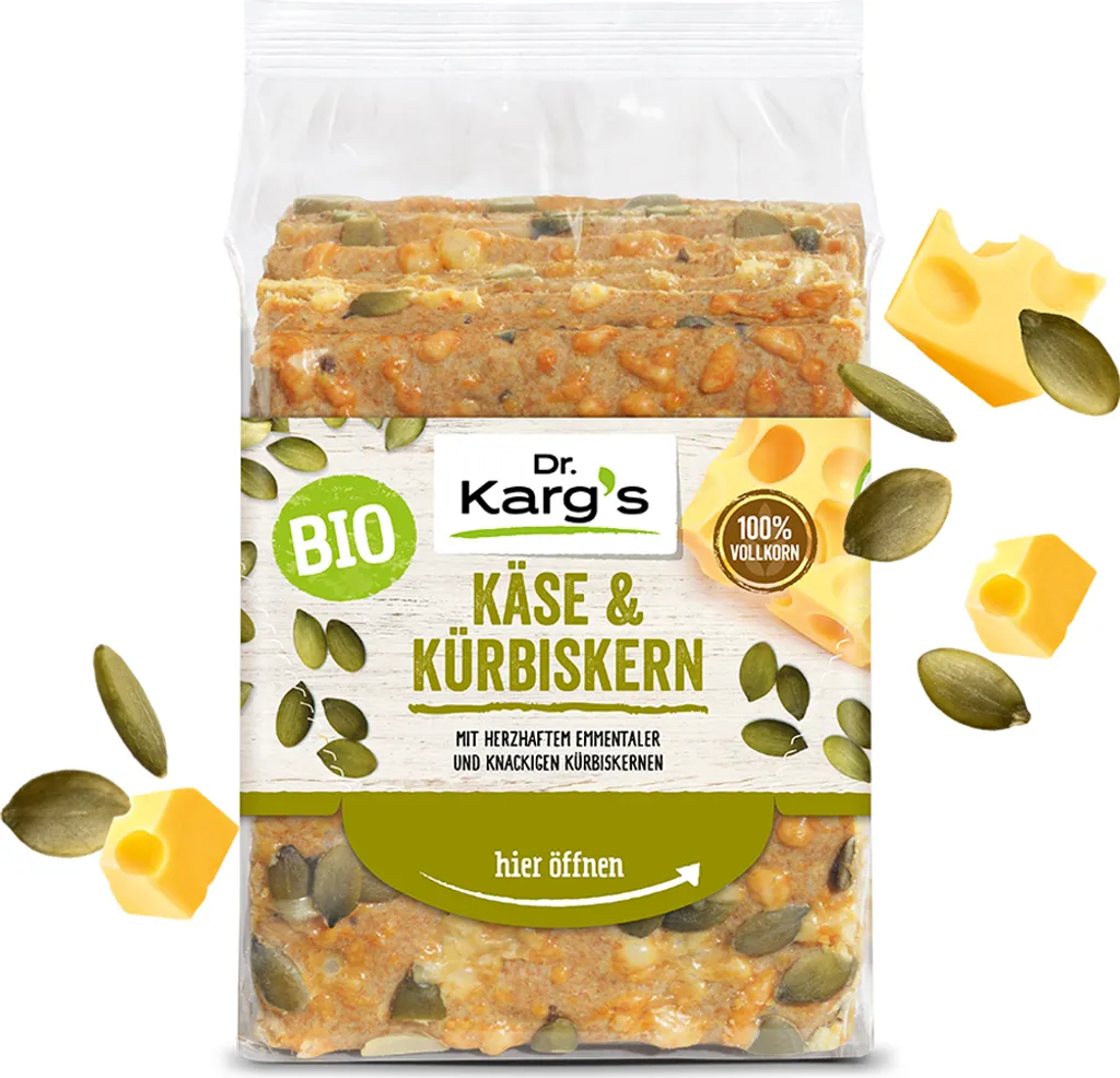 Dr. Kargs Wholegrain crispbread with cheese and pumpkin seeds 200g