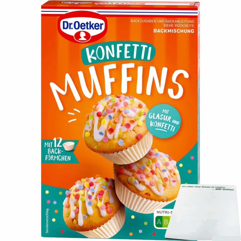 Dr. Oetker Baking Mix for Colorful Confetti Muffins with Baking Cups and Icing (325g Pack) + usy Block