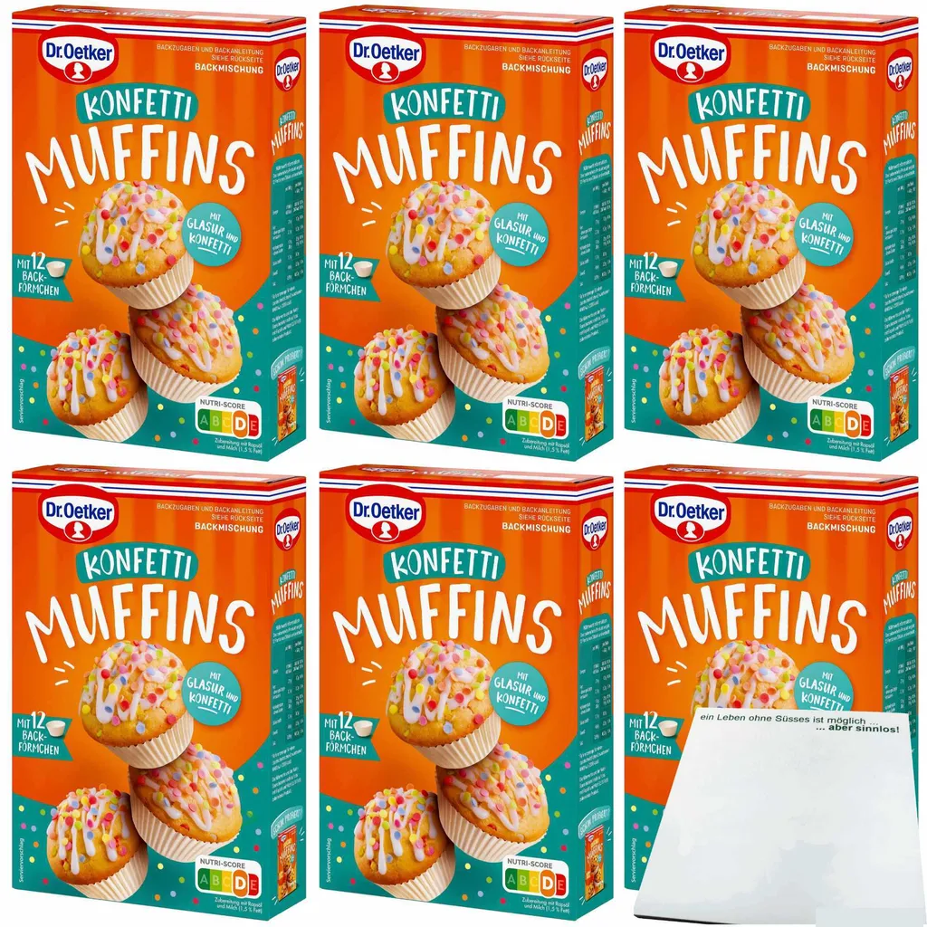 Dr. Oetker Baking Mix for Colorful Confetti Muffins with Baking Cups and Icing 6-pack (6x325g pack) + usy Block