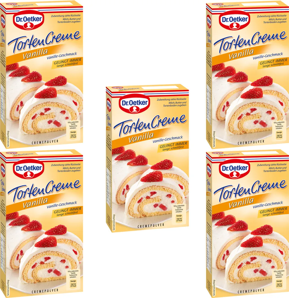 Dr. Oetker Vanilla Cream Cakes, guaranteed to succeed, firm to slice, 140g, pack of 5