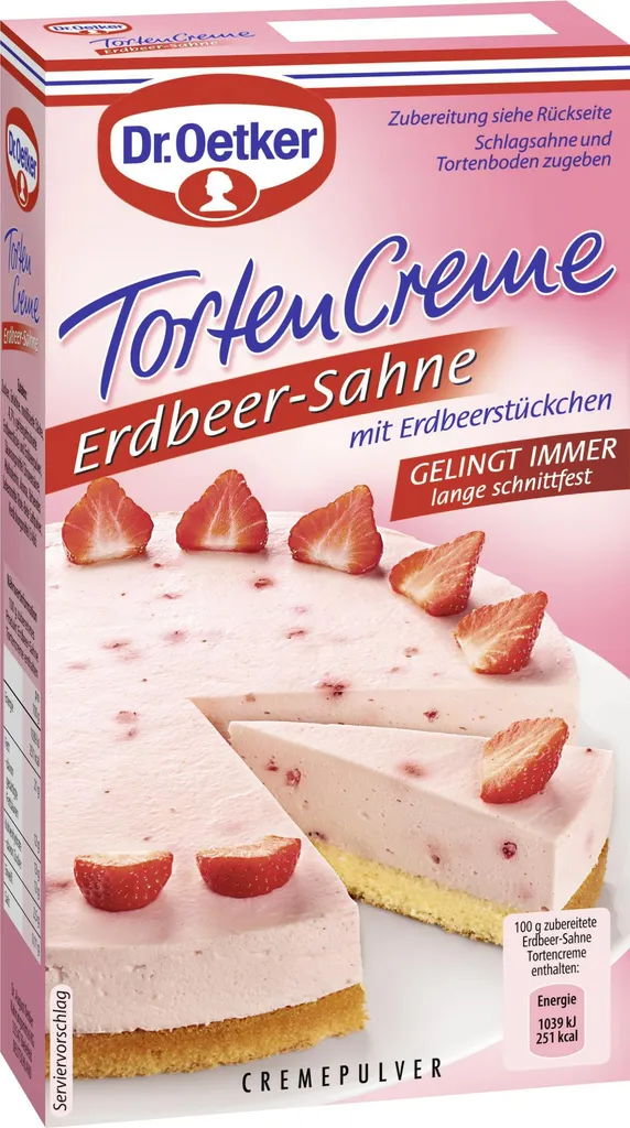 Dr. Oetker Strawberry Cream Cake Cream with Strawberry Pieces 70g