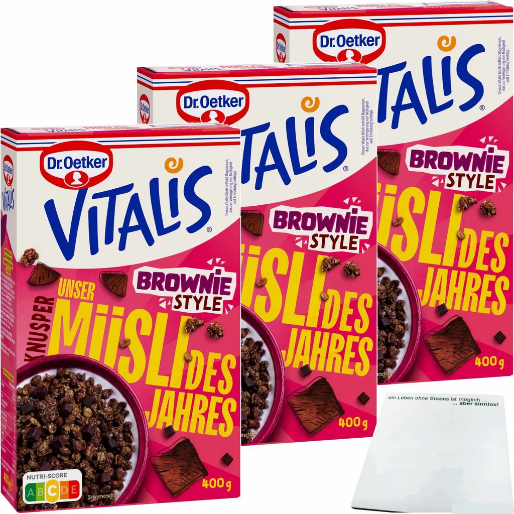 Dr. Oetker Vitalis Knusper Müsli des Jahres Brownie Style 3er Pack (3x400g Packung) + usy Block