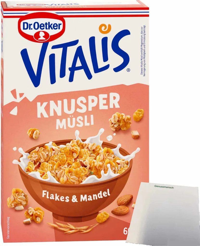 Dr. Oetker Vitalis Knusper Müsli Flakes und Mandel (600g Packung) + usy Block