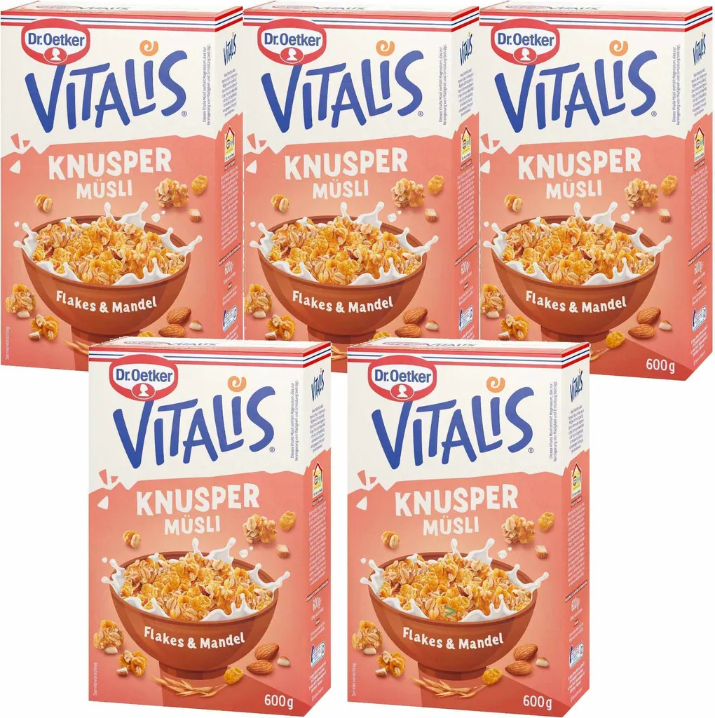 Dr. Oetker Vitalis Knusper Müsli Flakes und Mandel VPE (5x600g Packung)