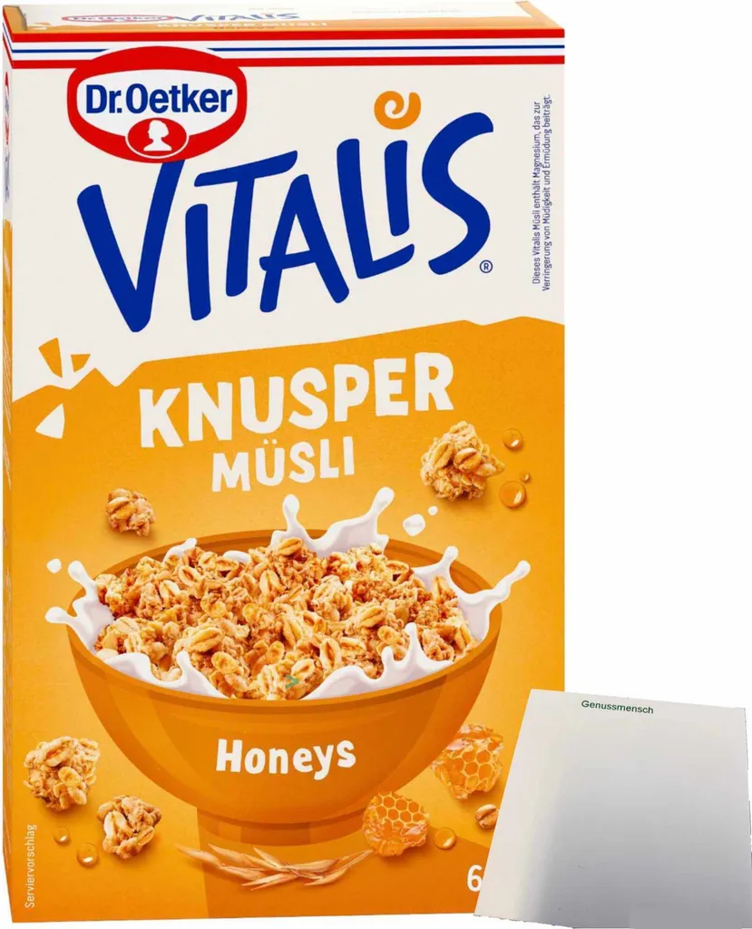 Dr. Oetker Vitalis Knusper Müsli Honeys (600g Packung) + usy Block