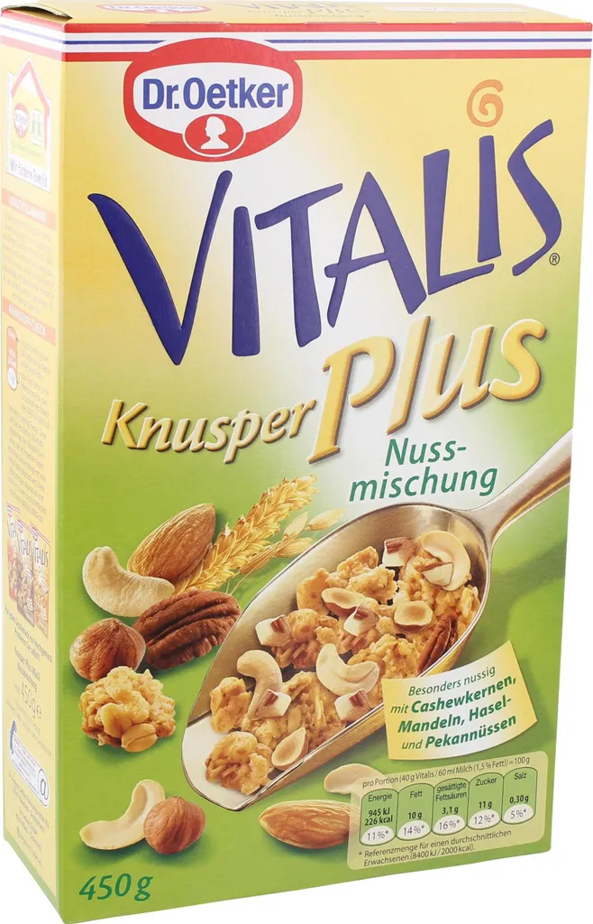 Dr. Oetker Vitalis Knusper müsli Plus Nuss Mischung mit Crunchies 450g