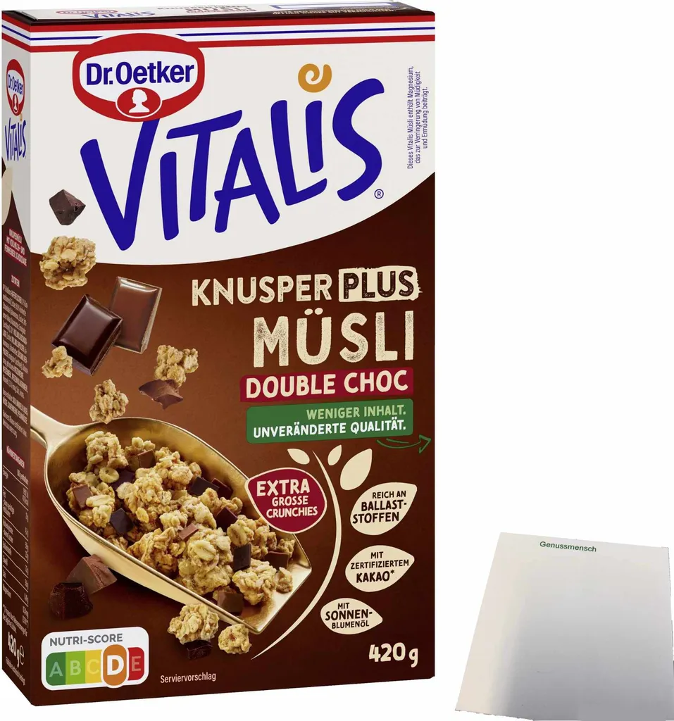 Dr.Oetker Vitalis Knusper Plus Müsli Double Choc (420g Packung) + usy Block