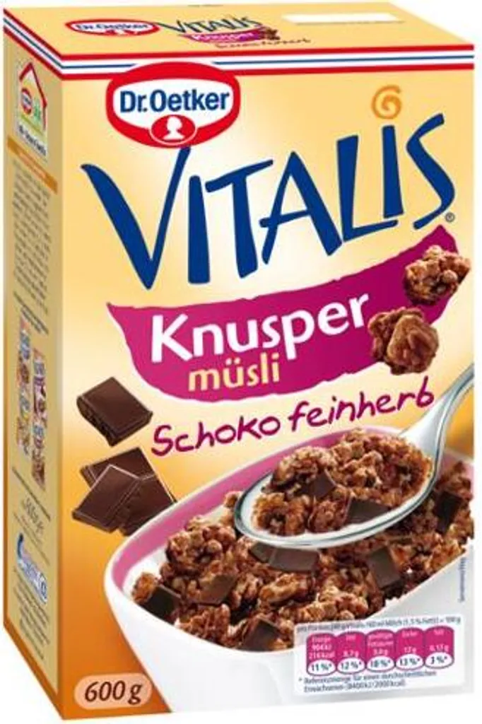 Dr Oetker Vitalis Knuspermüsli mit Schokoladen Stückchen feinherb 600g