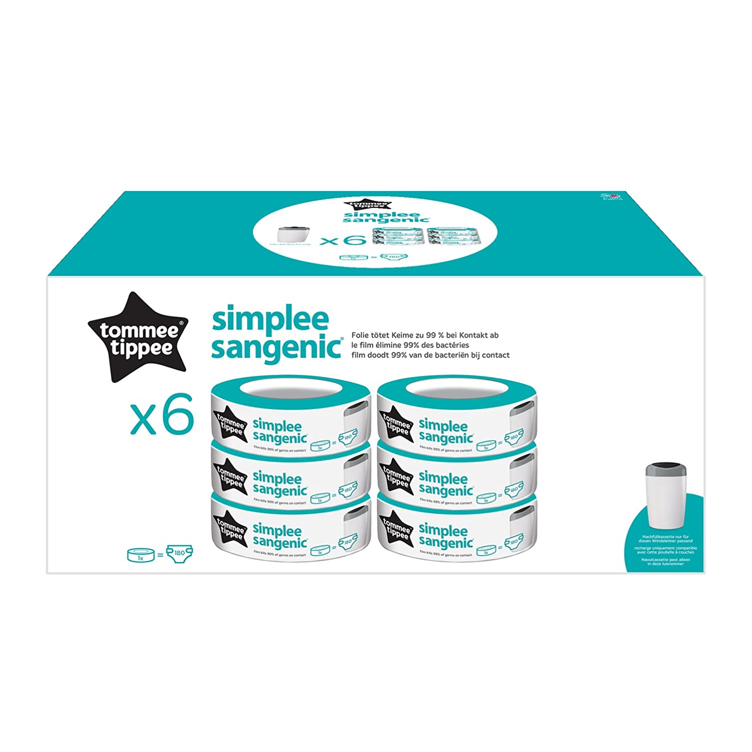 Tommee Tippee Simplee Sangenic refill cartridge x 6 (only compatible with Simplee Sangenic bin)