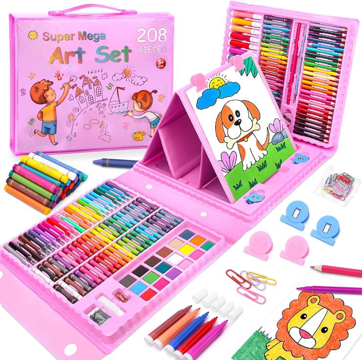 laoonl Premium Deluxe Painting Set 208 Pieces - Painting Set for Children with Triple Foldable Easel, Watercolors, Oil Pastel Paint, Drawing Pencils, Markers, Pencils Gift for Children Beginners